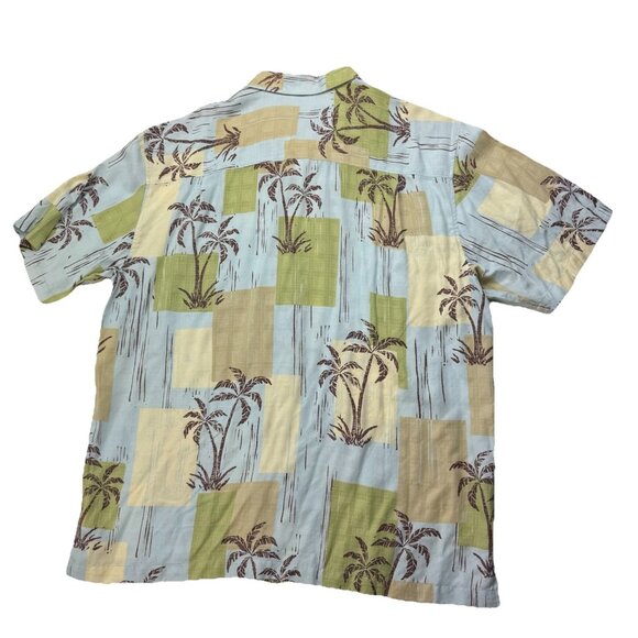 Quiksilver Waterman Mens XXL Hawaiian Shirt Palm Trees Blue Green Beige - Picture 2 of 6